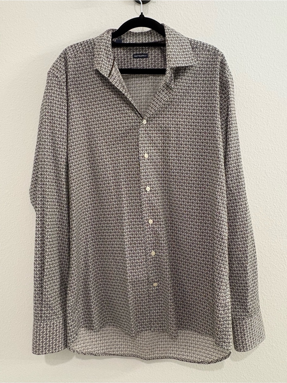 Suitsupply 15.5 39 Black and White Geometric Dress Shirt
